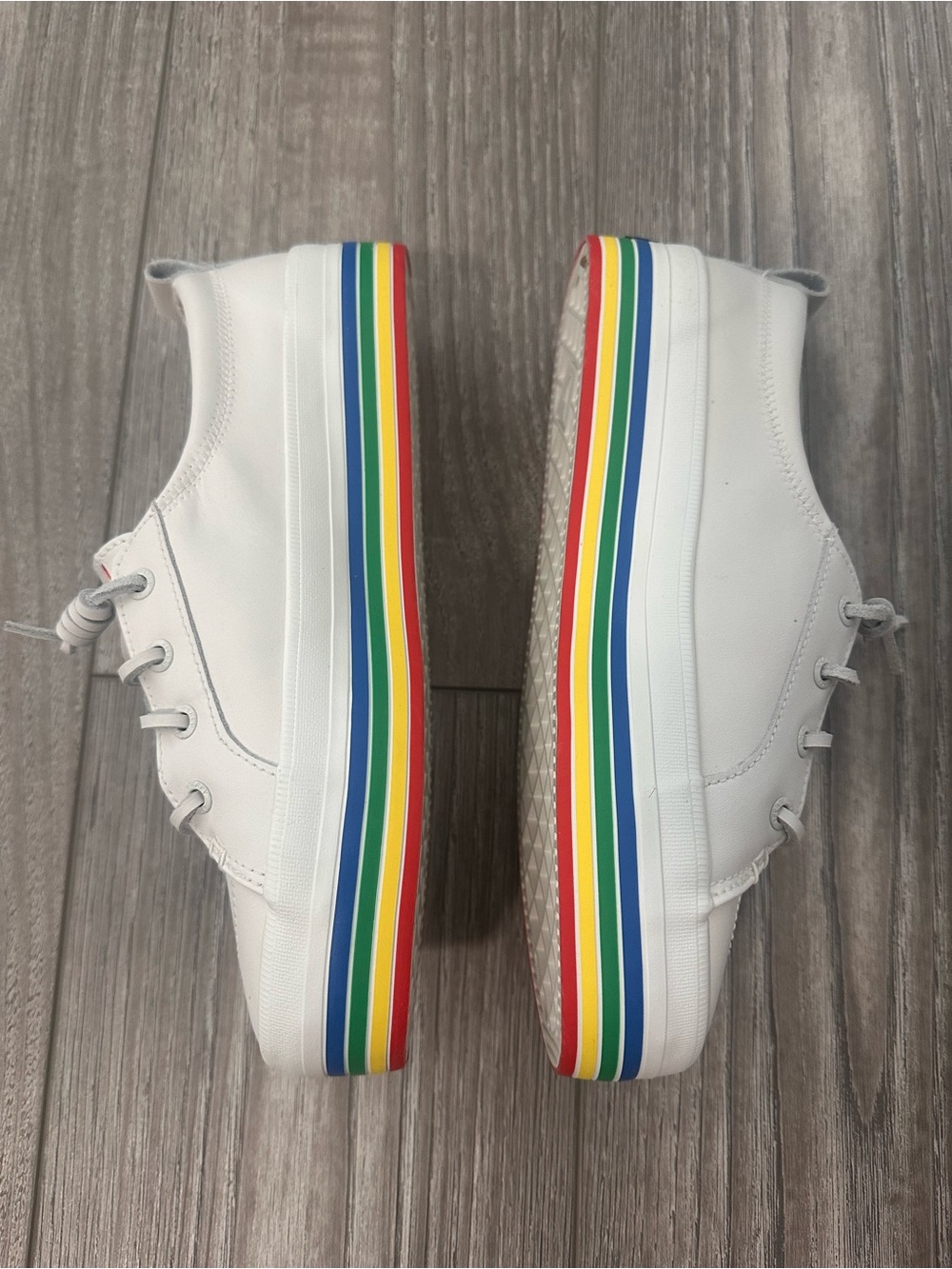 Sperry White Leather Rainbow Stripe Pride Crest Vibe Platform Sneaker Size 7 - Picture 3 of 7